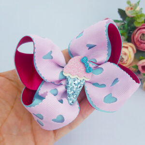 Faixa de Cabelo para Bebê Fita Vazada Corações e Sorvete